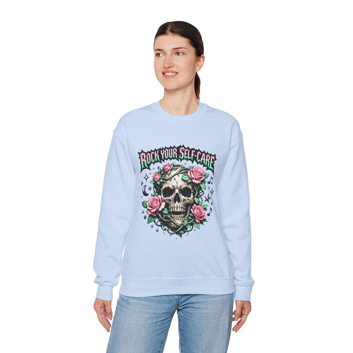Personalized Skull & Roses Sweatshirt – Custom Self-Care Gift