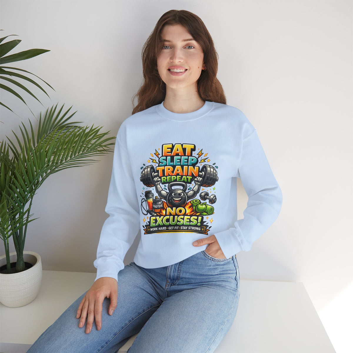 Personalized No Excuses Workout Sweatshirt – Custom Fitness Gift