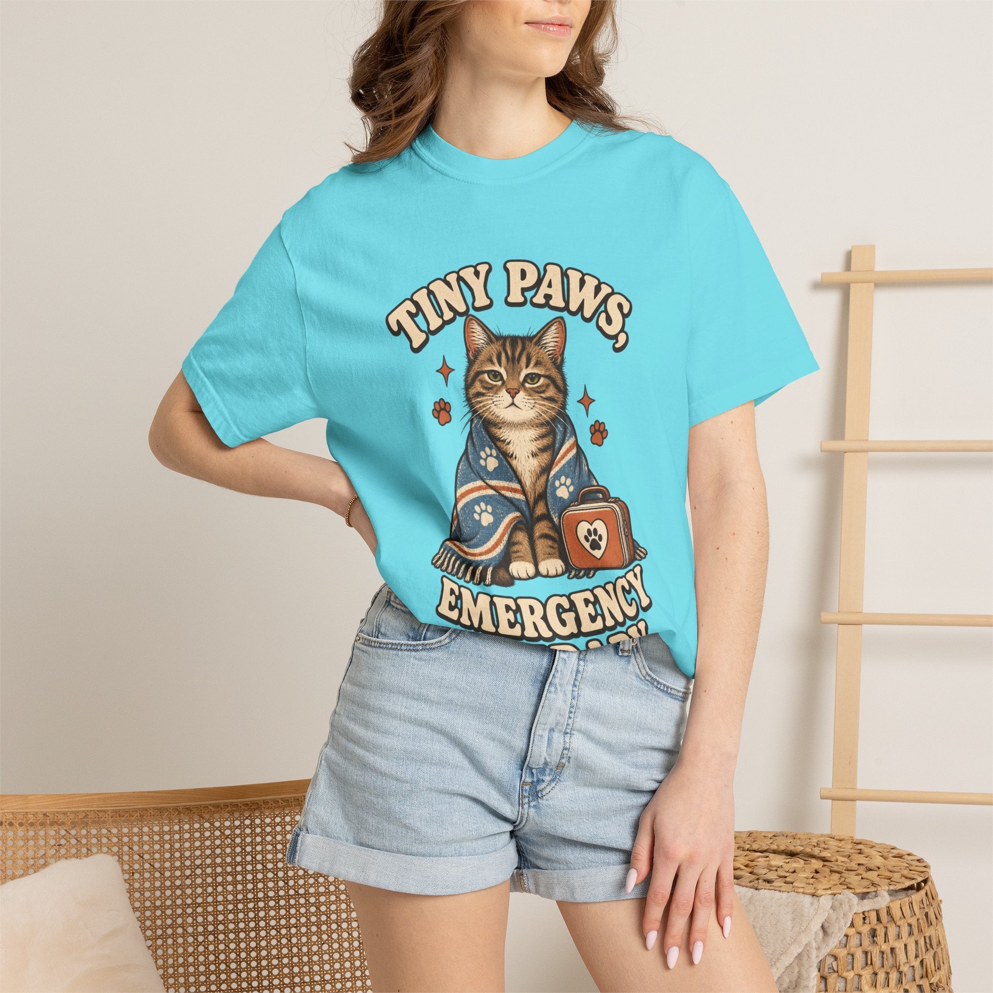 Comfort Colors® Tiny Paws Emergency Therapy Shirt, Funny Cat Therapy T-Shirt, Retro Cat Lover Gift, Emotional Support Cat Tee, Mental Health Humor