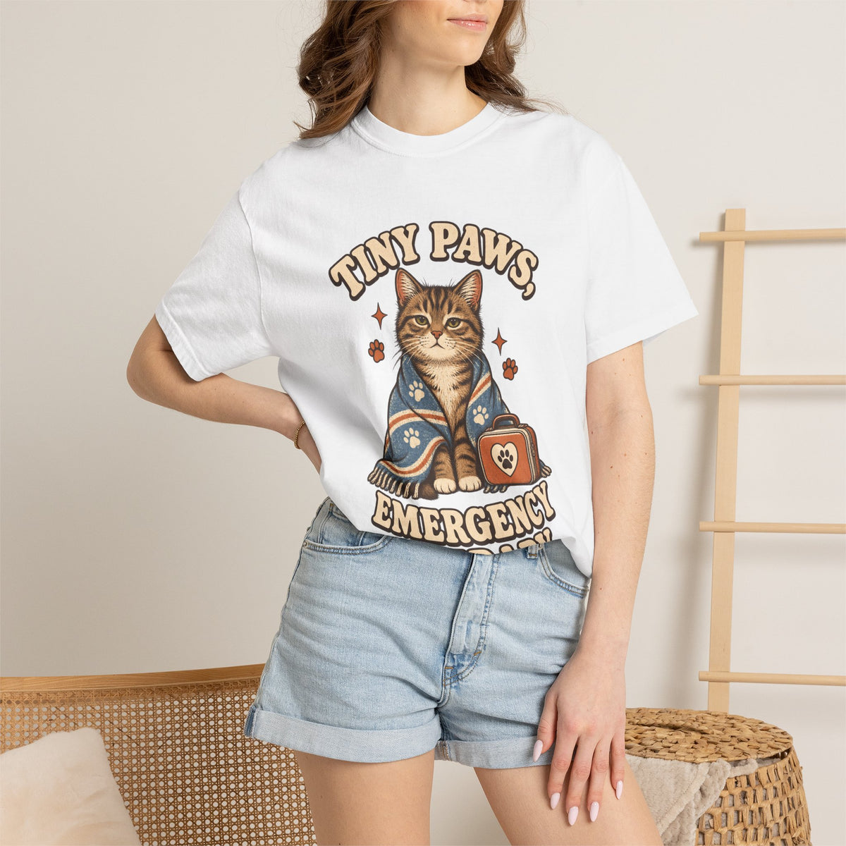 Comfort Colors® Tiny Paws Emergency Therapy Shirt, Funny Cat Therapy T-Shirt, Retro Cat Lover Gift, Emotional Support Cat Tee, Mental Health Humor