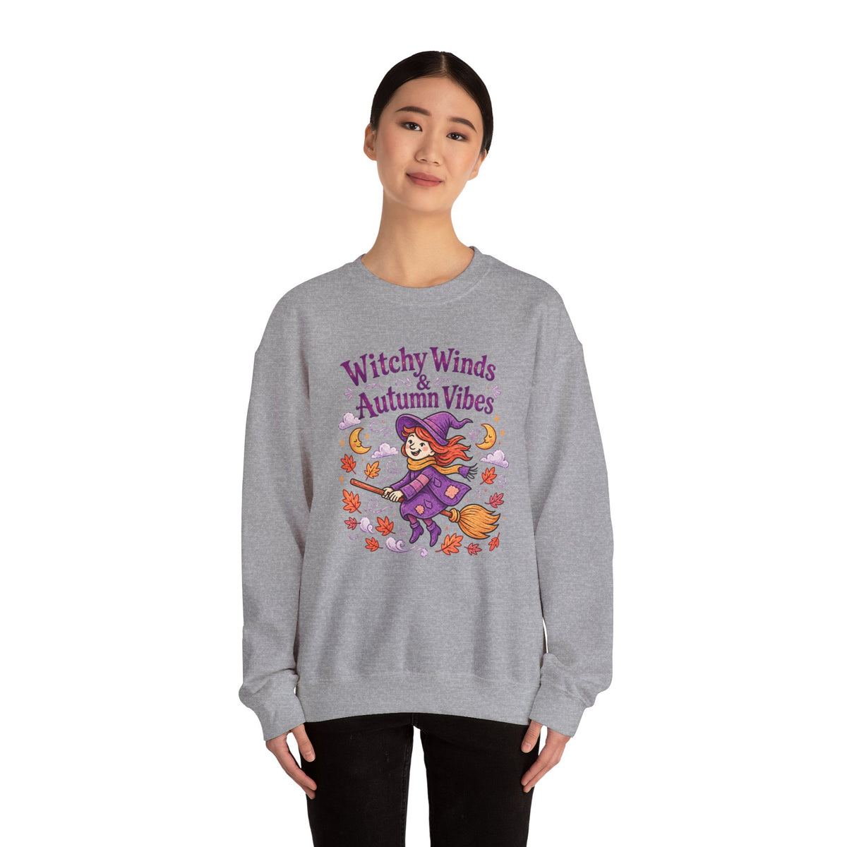 Witchy Winds Autumn Vibes Sweatshirt – Cute Fall Witch Halloween Crewneck