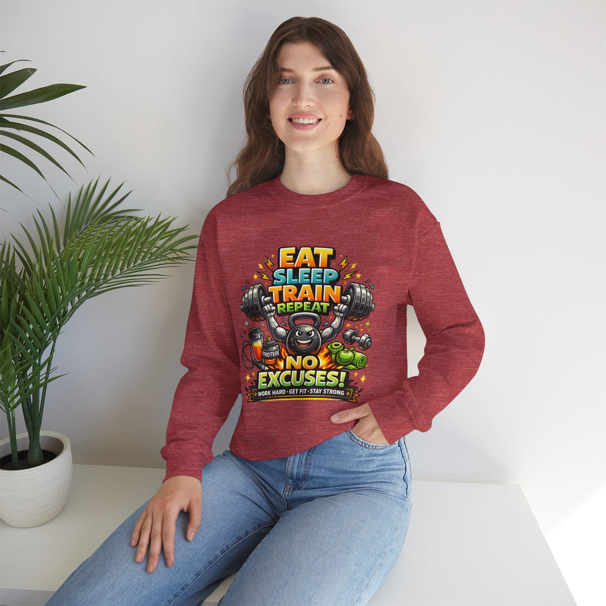 Personalized No Excuses Workout Sweatshirt – Custom Fitness Gift