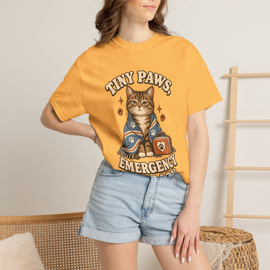 Comfort Colors® Tiny Paws Emergency Therapy Shirt, Funny Cat Therapy T-Shirt, Retro Cat Lover Gift, Emotional Support Cat Tee, Mental Health Humor