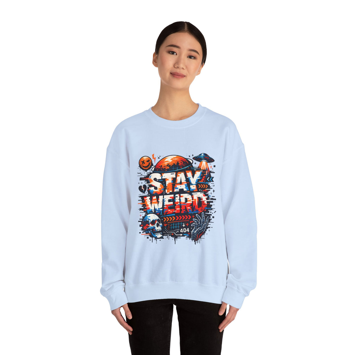 Personalized Stay Weird Sweatshirt – Custom Space Skull Gift