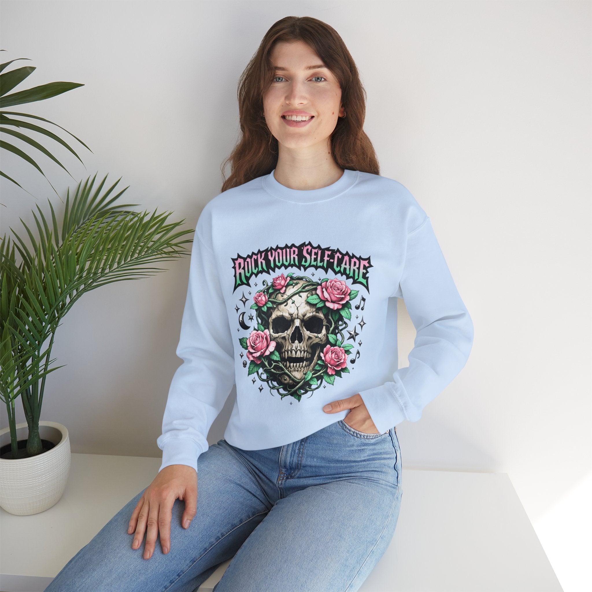 Personalized Skull & Roses Sweatshirt – Custom Self-Care Gift