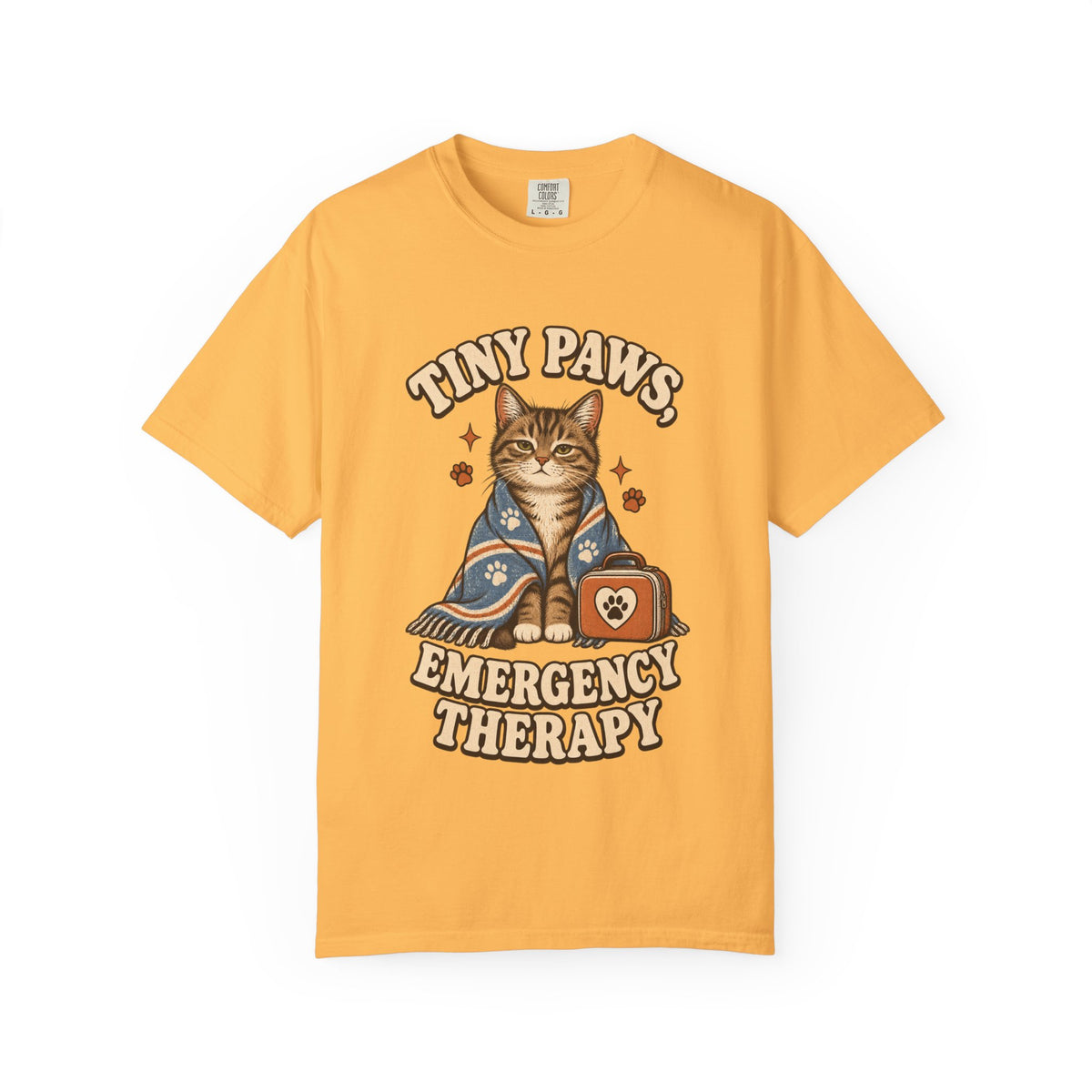 Comfort Colors® Tiny Paws Emergency Therapy Shirt, Funny Cat Therapy T-Shirt, Retro Cat Lover Gift, Emotional Support Cat Tee, Mental Health Humor