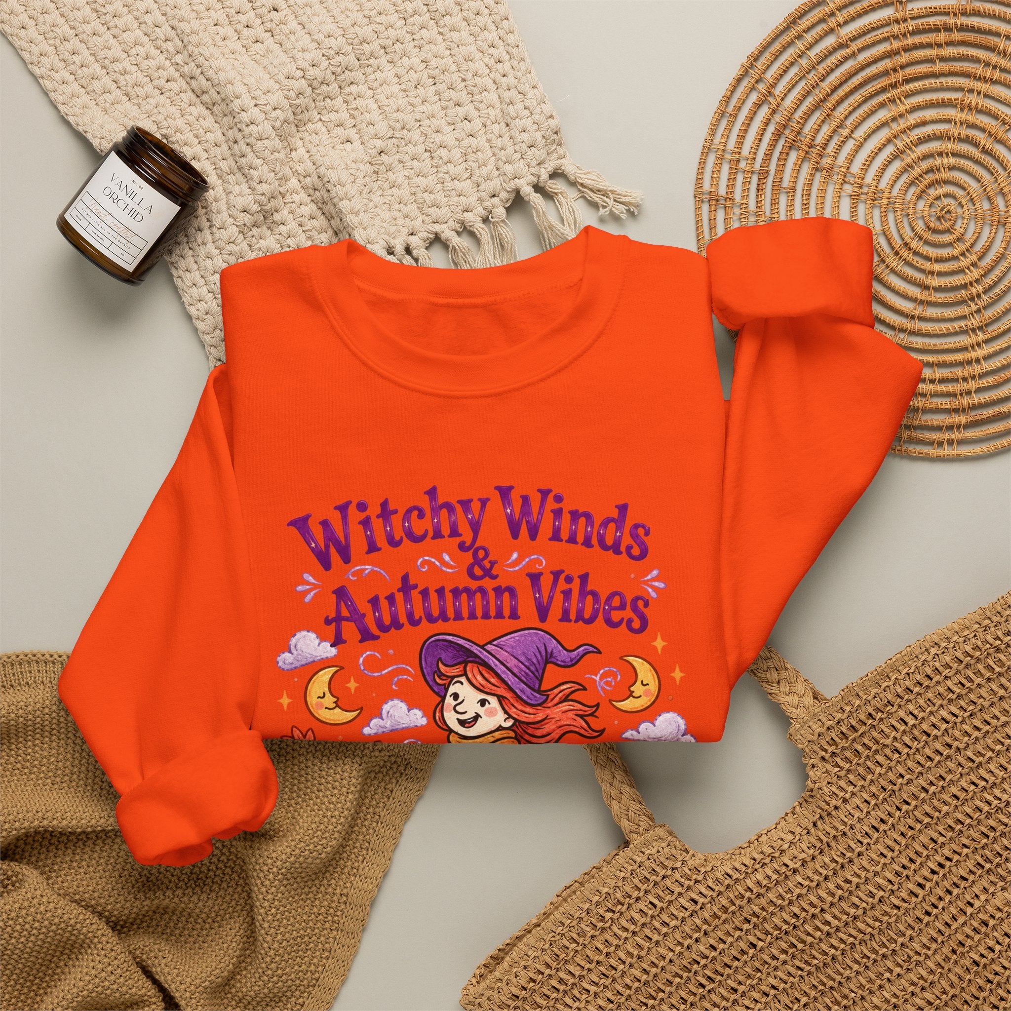 Witchy Winds Autumn Vibes Sweatshirt – Cute Fall Witch Halloween Crewneck