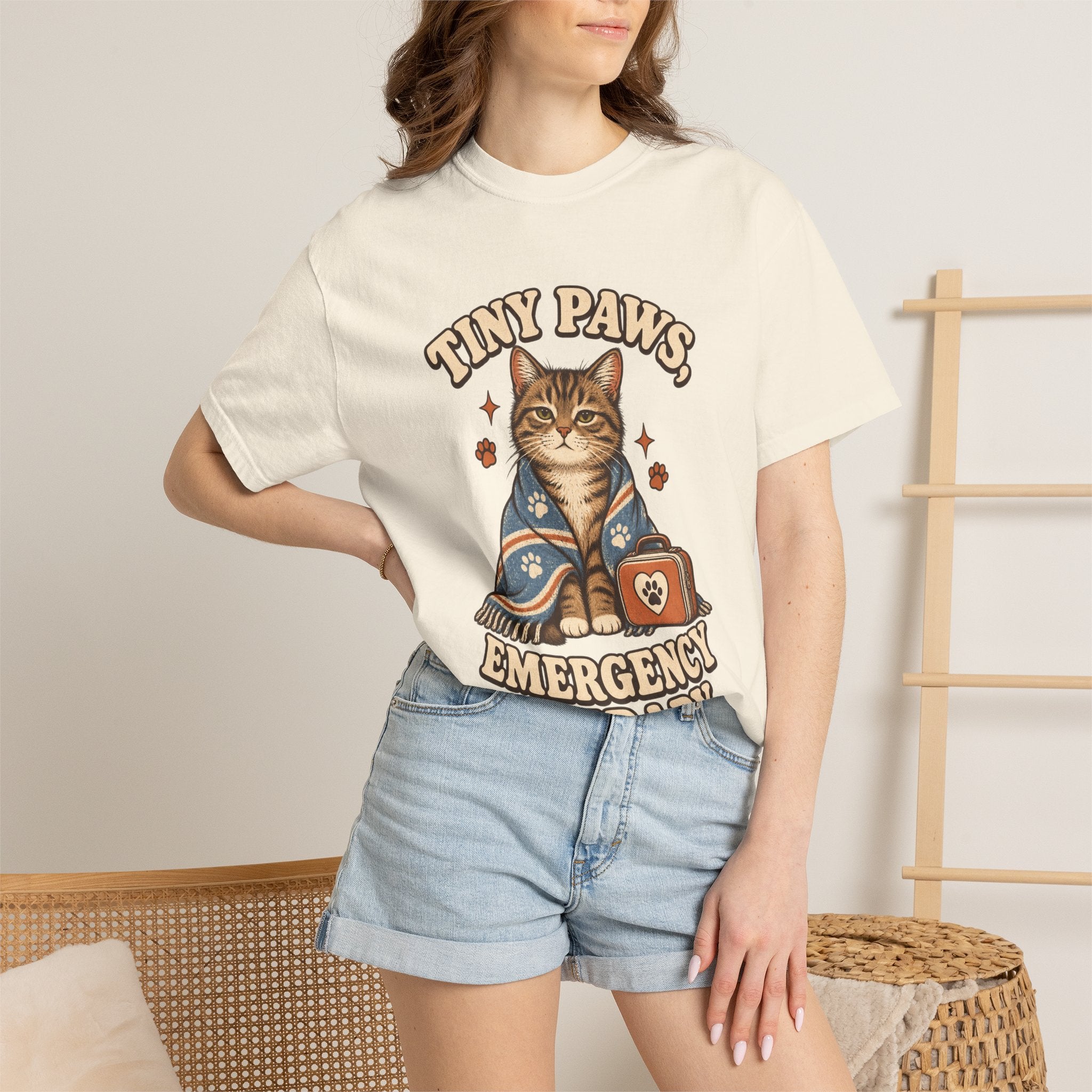 Comfort Colors® Tiny Paws Emergency Therapy Shirt, Funny Cat Therapy T-Shirt, Retro Cat Lover Gift, Emotional Support Cat Tee, Mental Health Humor