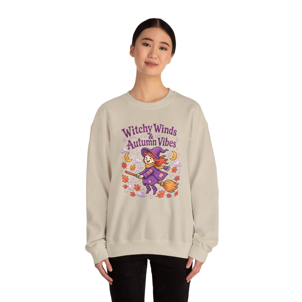 Witchy Winds Autumn Vibes Sweatshirt – Cute Fall Witch Halloween Crewneck