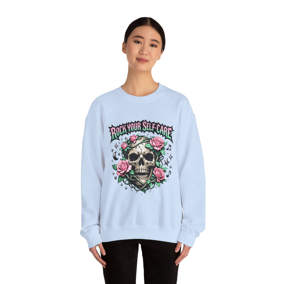 Personalized Skull & Roses Sweatshirt – Custom Self-Care Gift