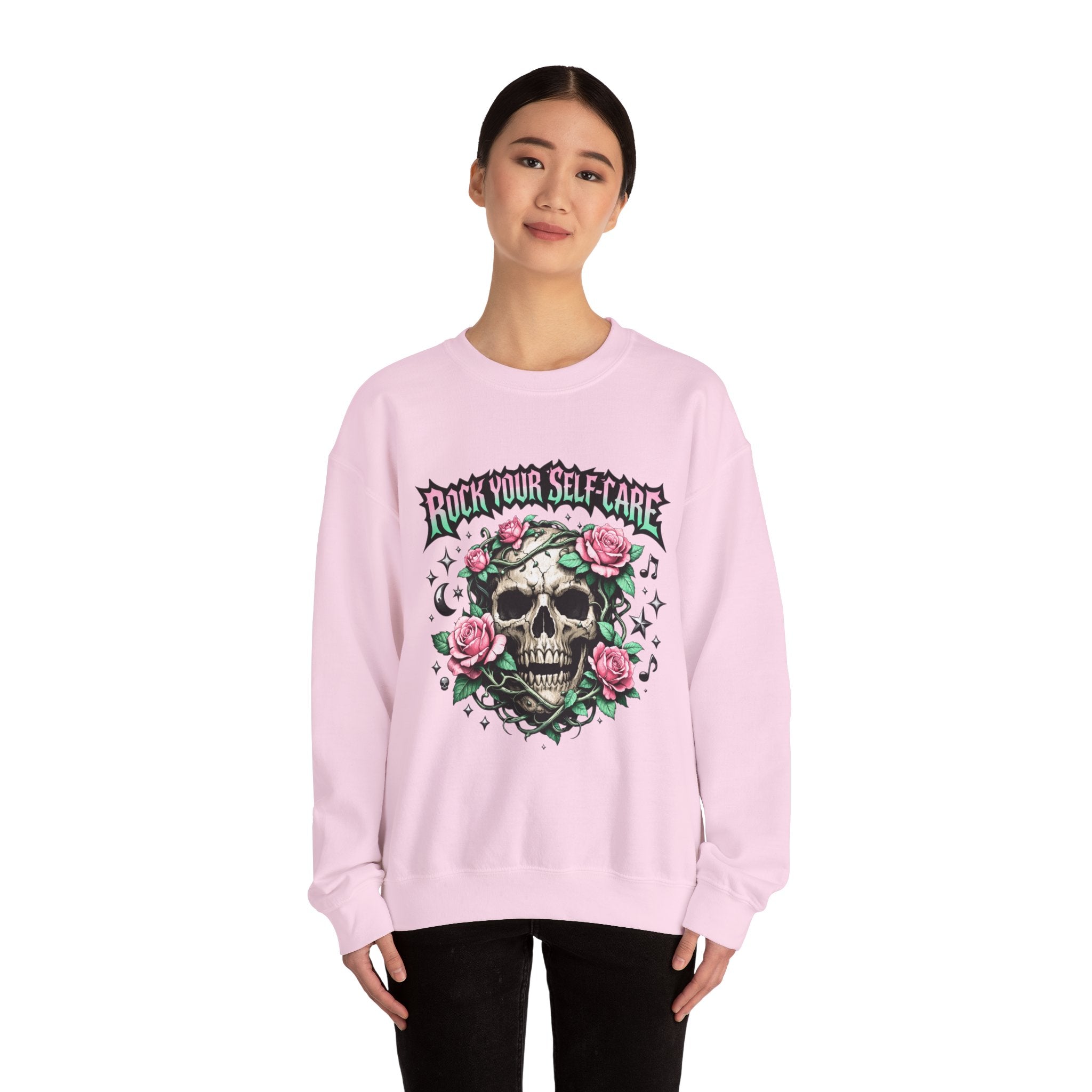 Personalized Skull & Roses Sweatshirt – Custom Self-Care Gift