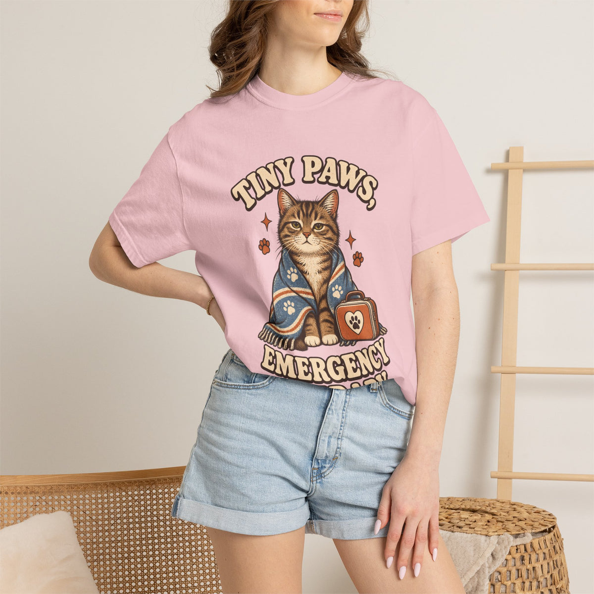 Comfort Colors® Tiny Paws Emergency Therapy Shirt, Funny Cat Therapy T-Shirt, Retro Cat Lover Gift, Emotional Support Cat Tee, Mental Health Humor