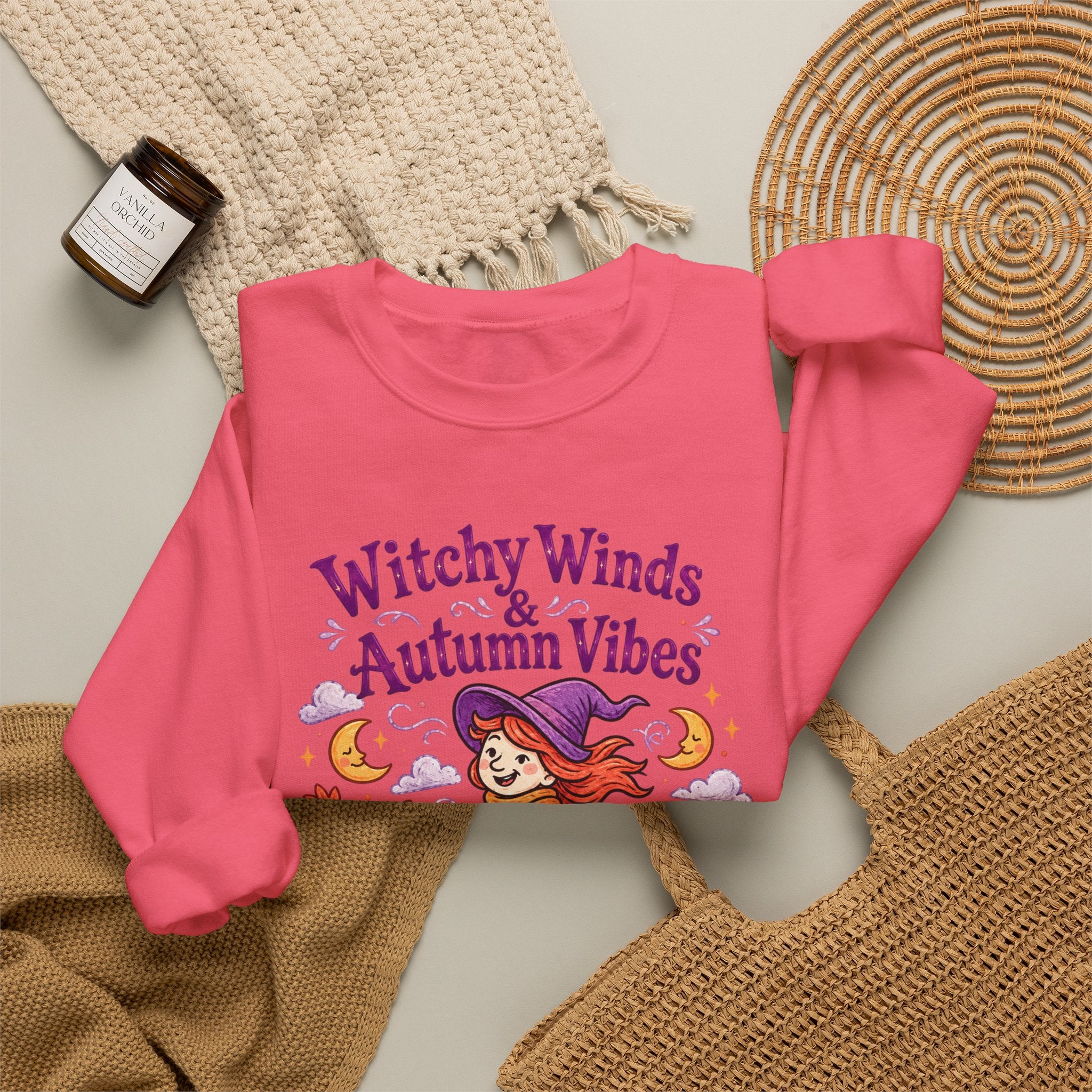 Witchy Winds Autumn Vibes Sweatshirt – Cute Fall Witch Halloween Crewneck