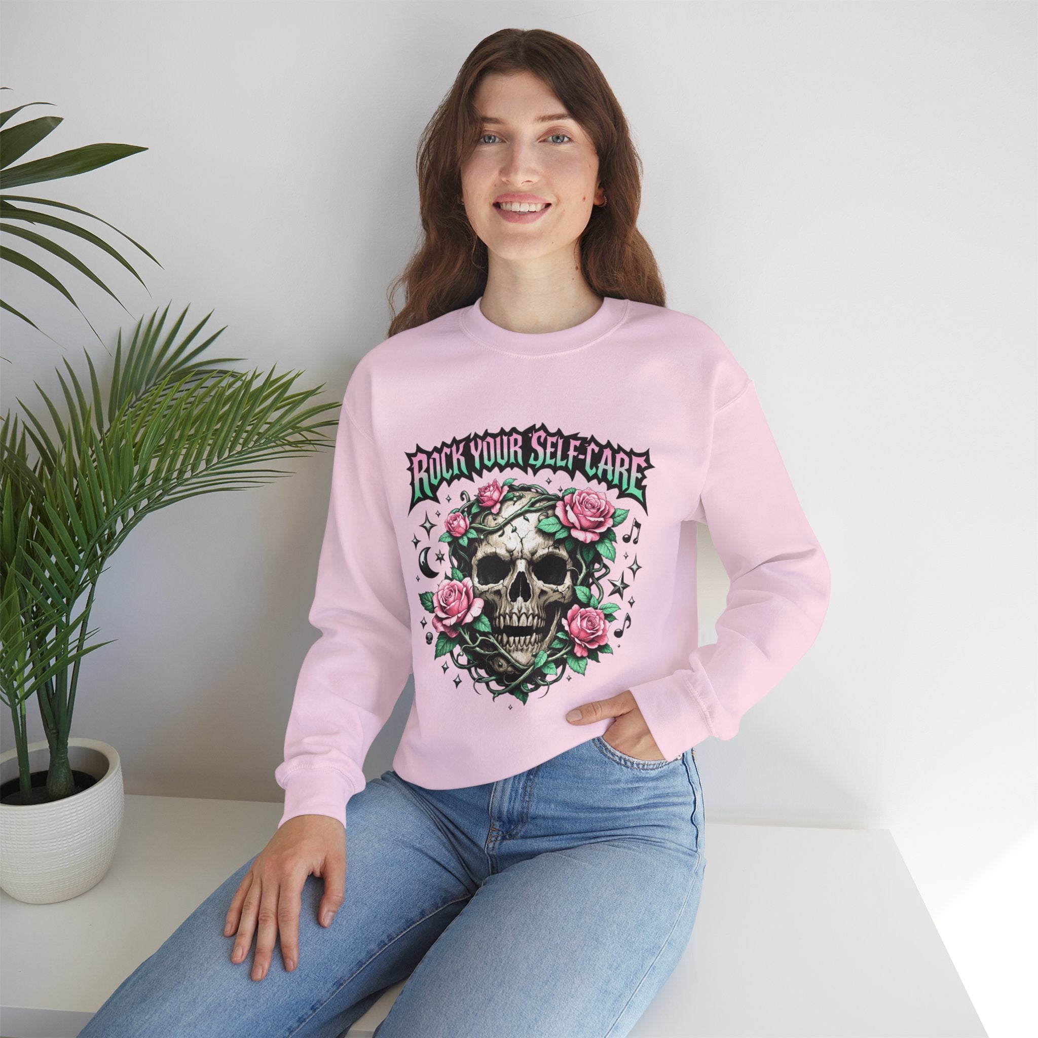 Personalized Skull & Roses Sweatshirt – Custom Self-Care Gift