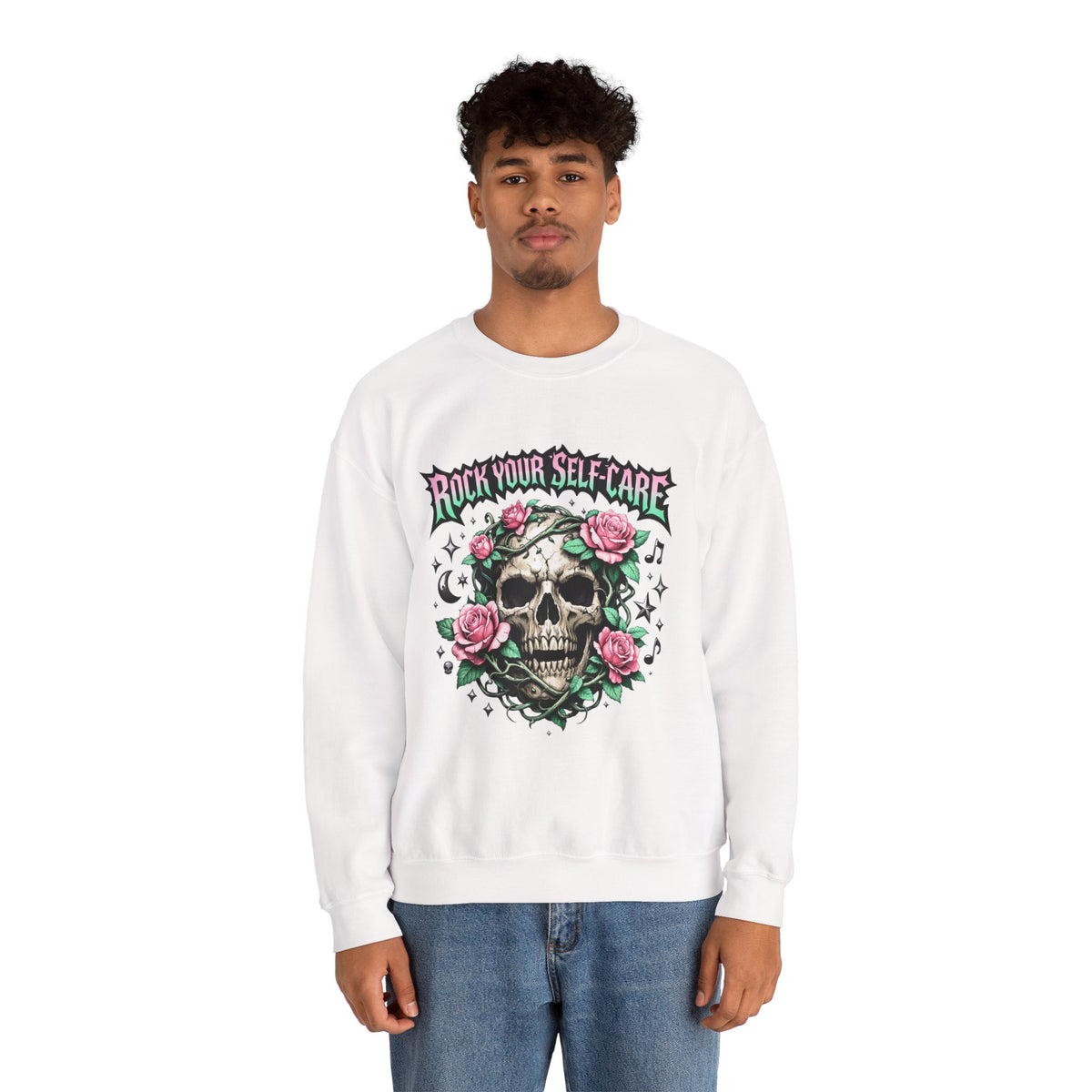 Personalized Skull & Roses Sweatshirt – Custom Self-Care Gift