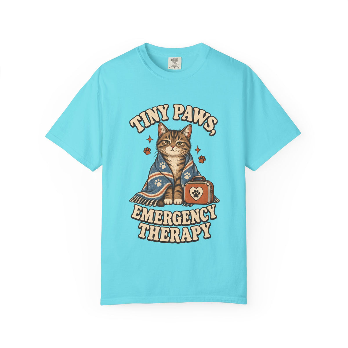 Comfort Colors® Tiny Paws Emergency Therapy Shirt, Funny Cat Therapy T-Shirt, Retro Cat Lover Gift, Emotional Support Cat Tee, Mental Health Humor
