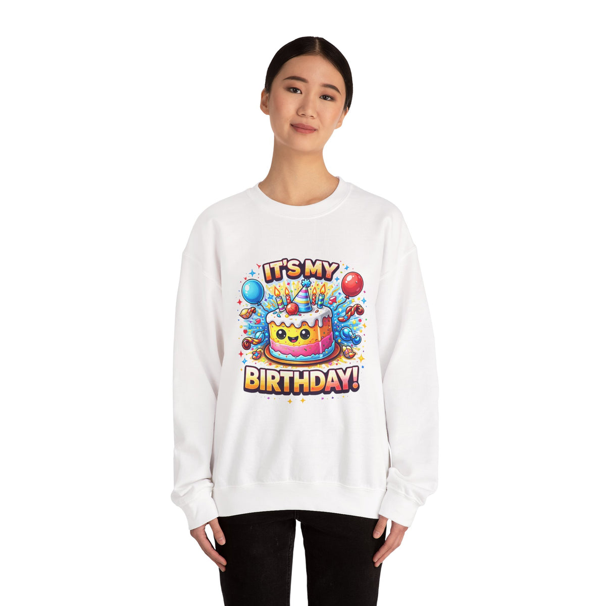 Personalized Birthday Sweatshirt – Custom Cake & Balloons Crewneck