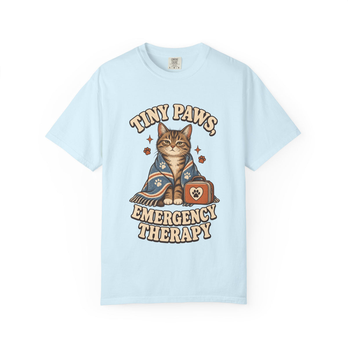 Comfort Colors® Tiny Paws Emergency Therapy Shirt, Funny Cat Therapy T-Shirt, Retro Cat Lover Gift, Emotional Support Cat Tee, Mental Health Humor