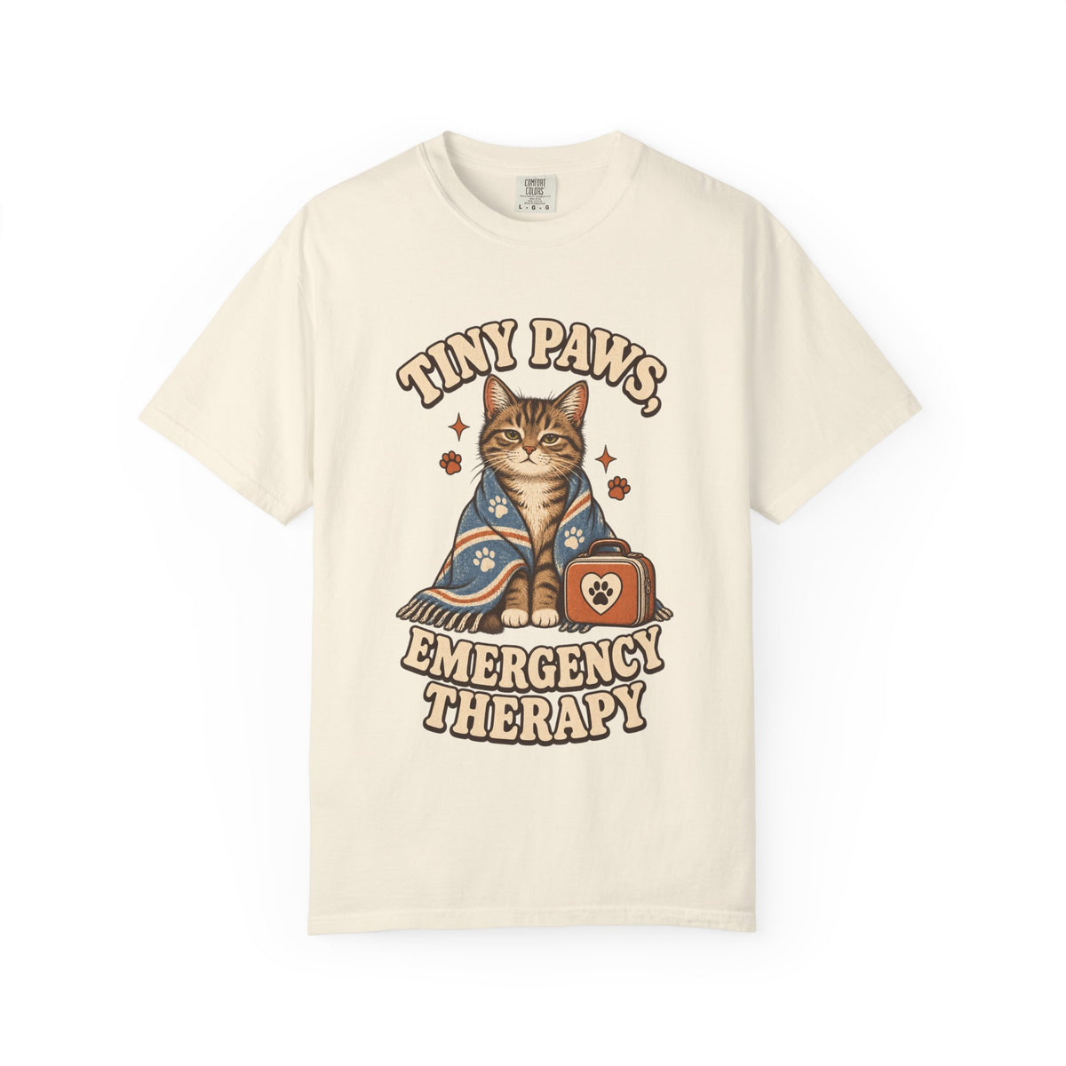 Comfort Colors® Tiny Paws Emergency Therapy Shirt, Funny Cat Therapy T-Shirt, Retro Cat Lover Gift, Emotional Support Cat Tee, Mental Health Humor