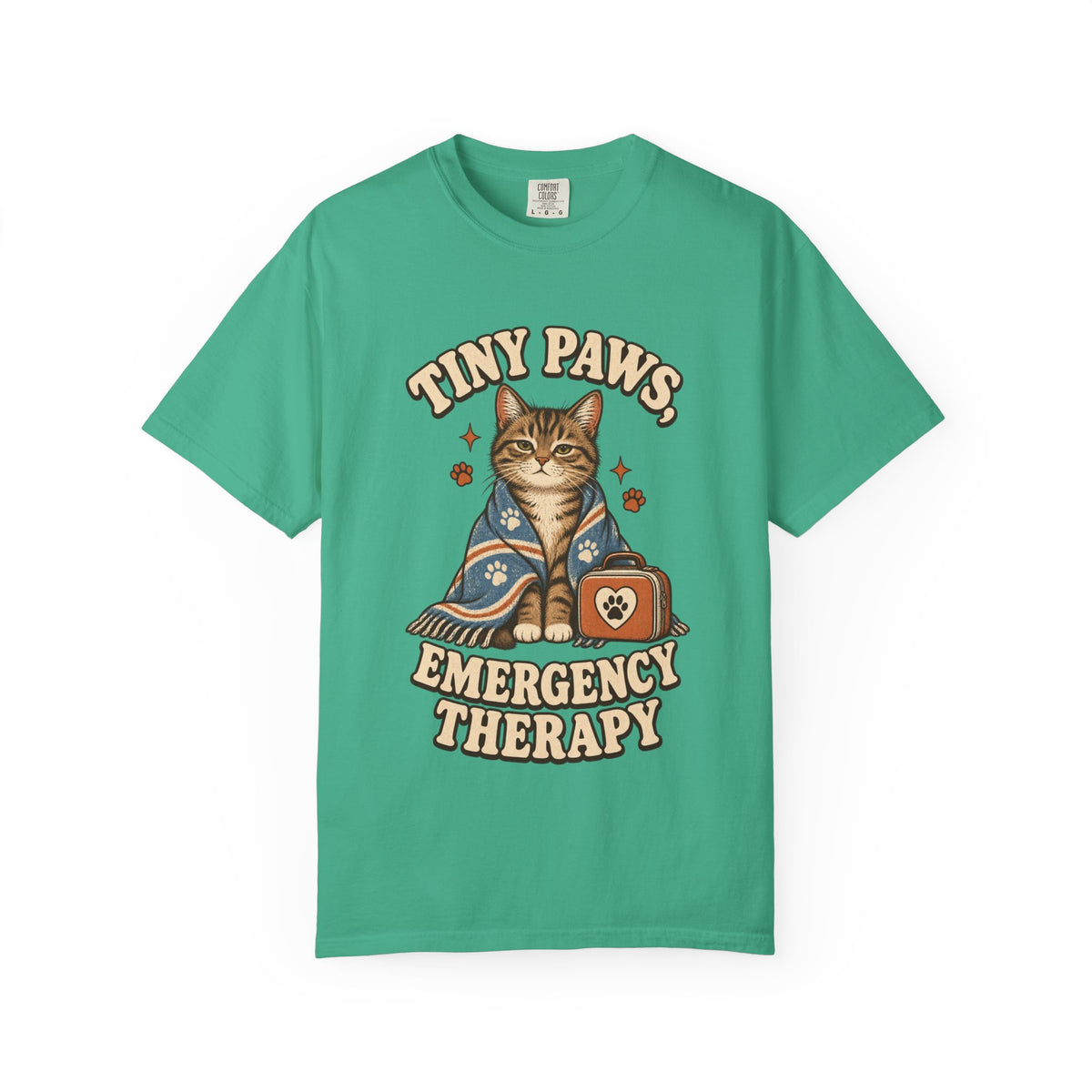 Comfort Colors® Tiny Paws Emergency Therapy Shirt, Funny Cat Therapy T-Shirt, Retro Cat Lover Gift, Emotional Support Cat Tee, Mental Health Humor