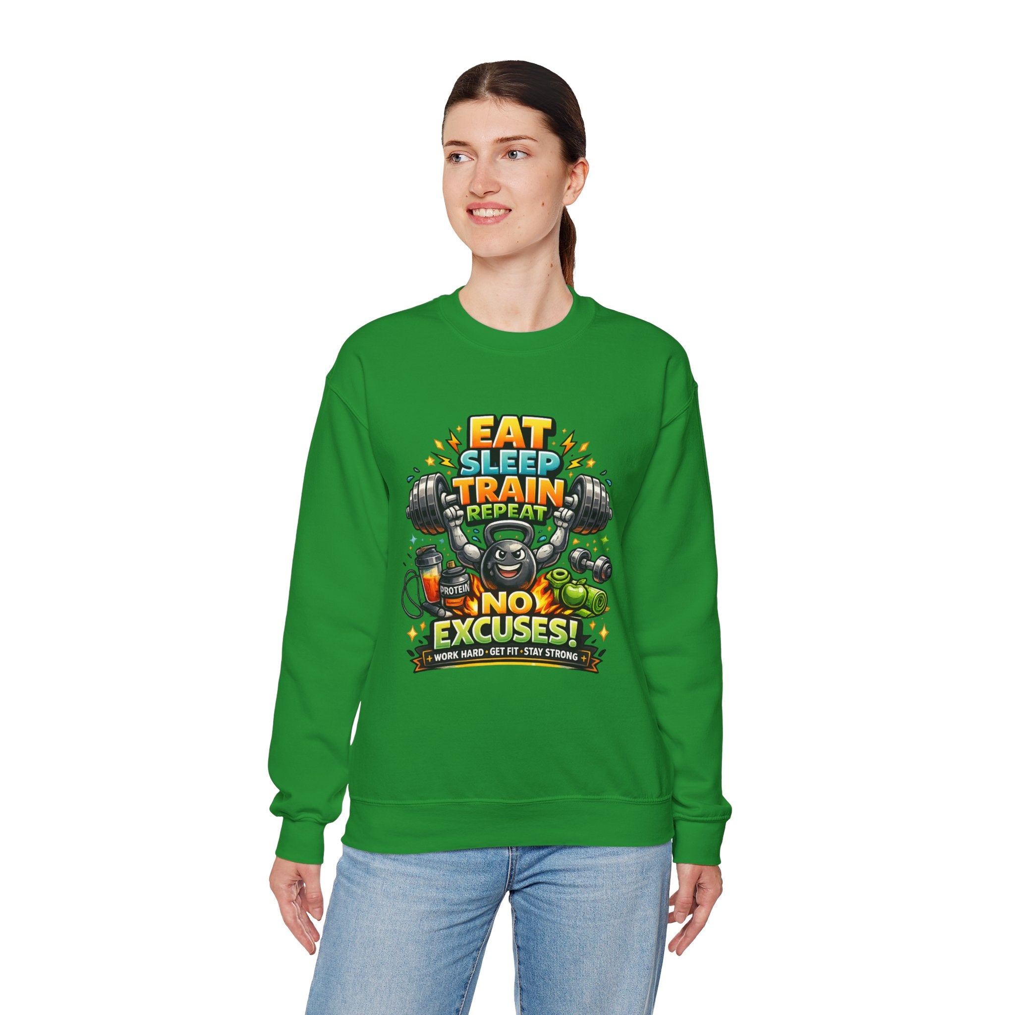 Personalized No Excuses Workout Sweatshirt – Custom Fitness Gift