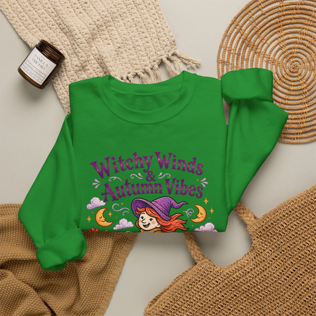 Witchy Winds Autumn Vibes Sweatshirt – Cute Fall Witch Halloween Crewneck