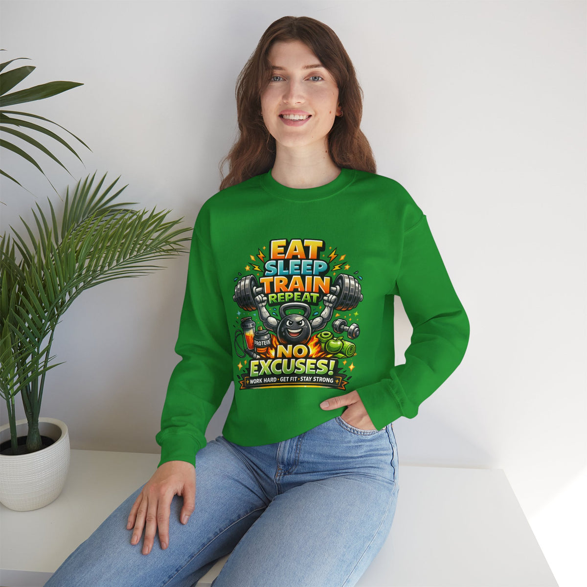 Personalized No Excuses Workout Sweatshirt – Custom Fitness Gift