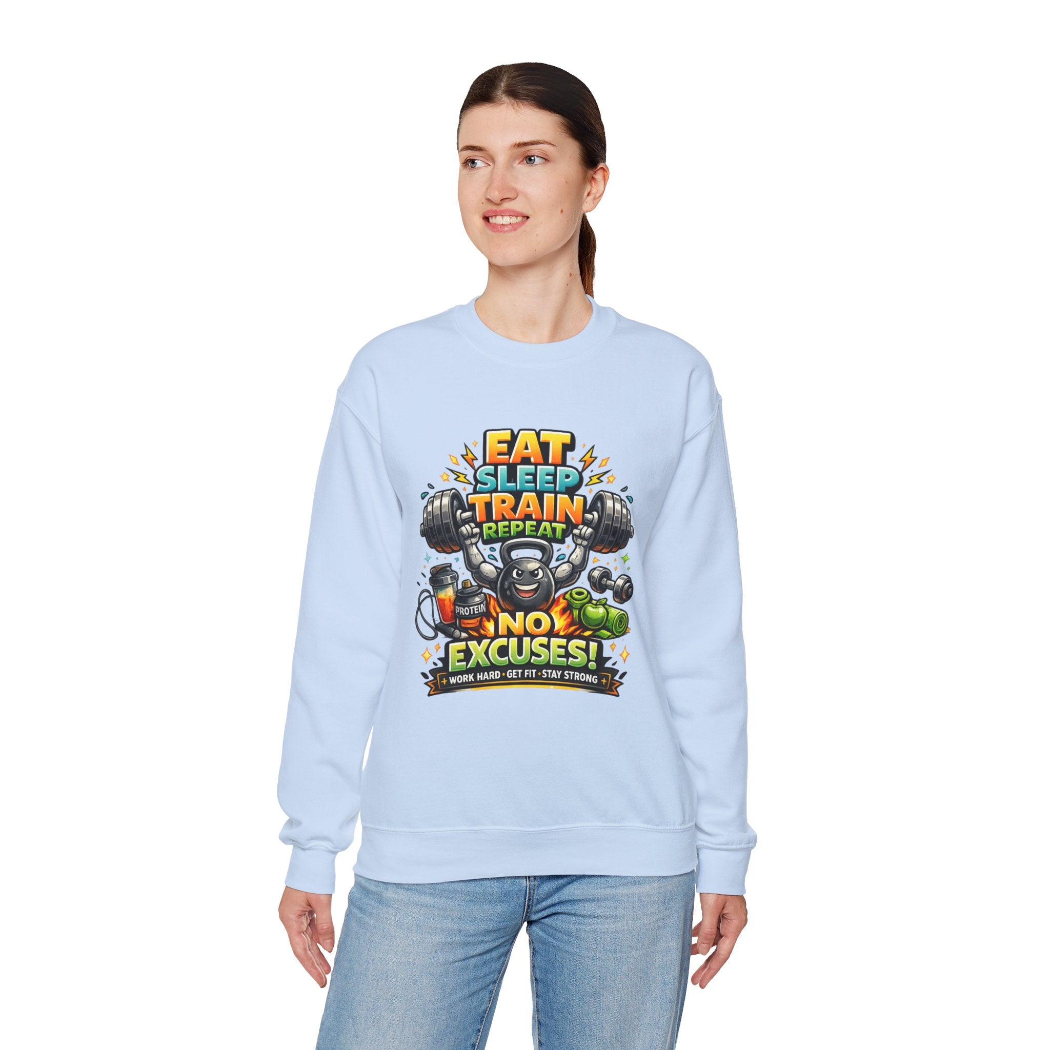 Personalized No Excuses Workout Sweatshirt – Custom Fitness Gift