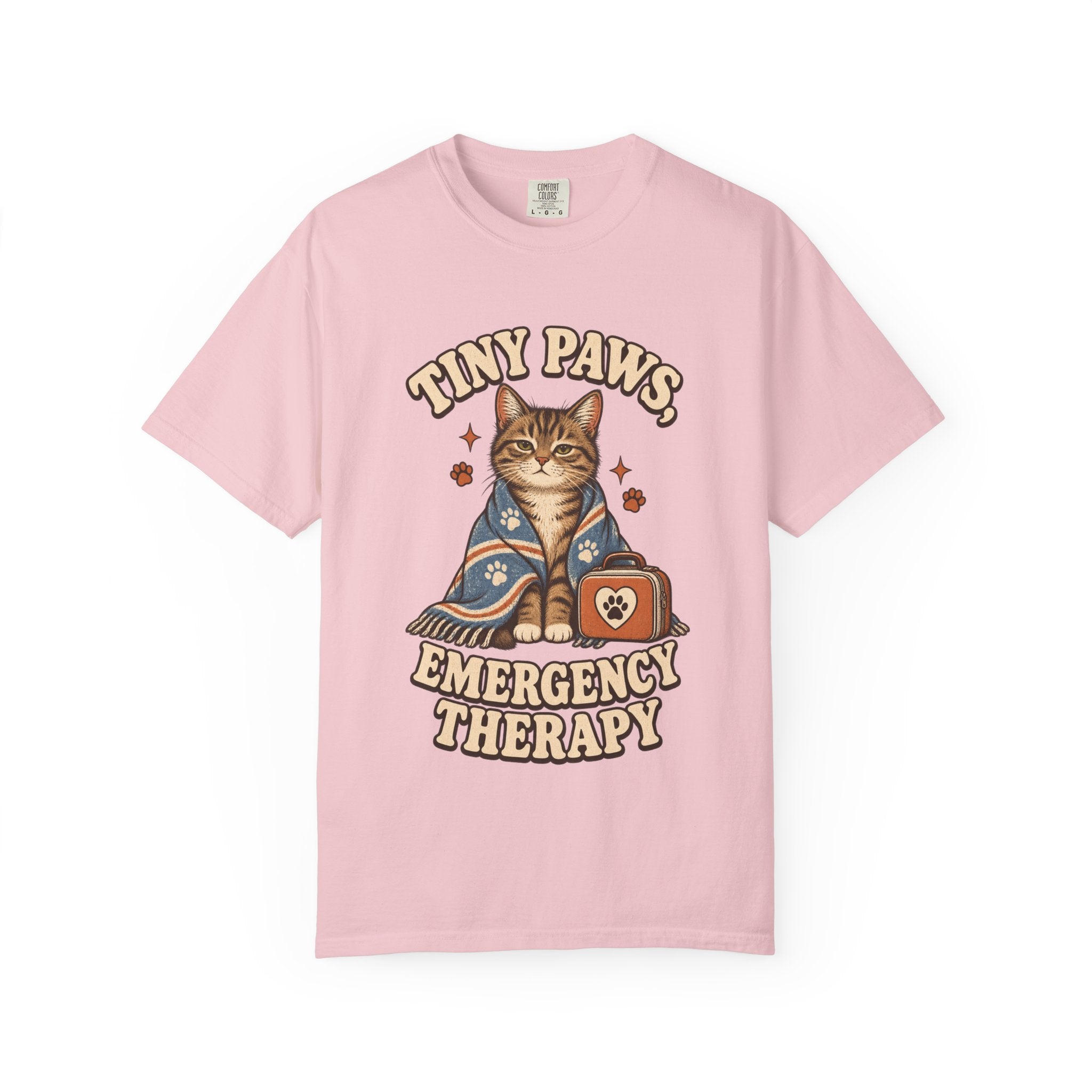 Comfort Colors® Tiny Paws Emergency Therapy Shirt, Funny Cat Therapy T-Shirt, Retro Cat Lover Gift, Emotional Support Cat Tee, Mental Health Humor