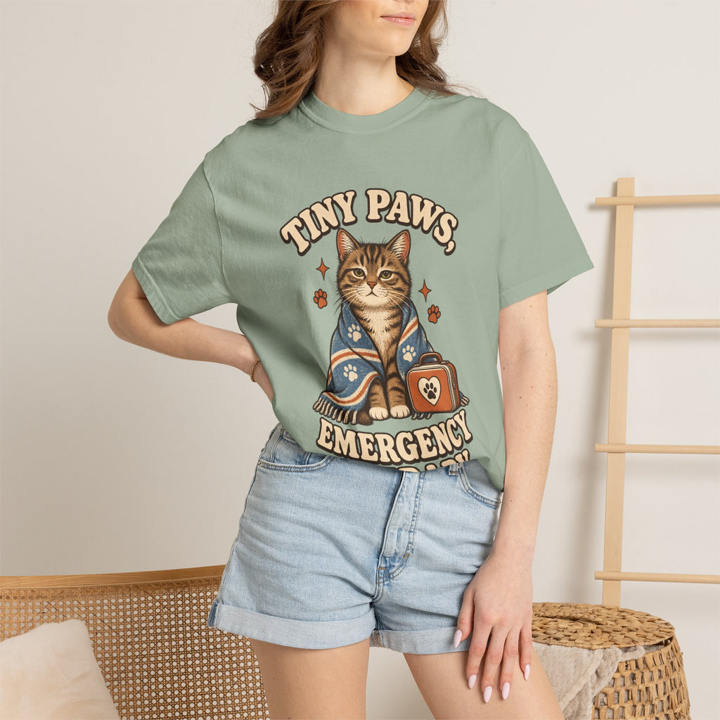 Comfort Colors® Tiny Paws Emergency Therapy Shirt, Funny Cat Therapy T-Shirt, Retro Cat Lover Gift, Emotional Support Cat Tee, Mental Health Humor