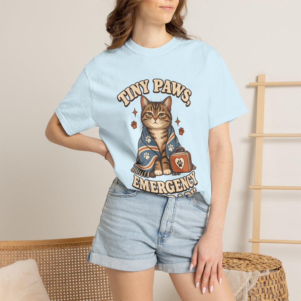 Comfort Colors® Tiny Paws Emergency Therapy Shirt, Funny Cat Therapy T-Shirt, Retro Cat Lover Gift, Emotional Support Cat Tee, Mental Health Humor