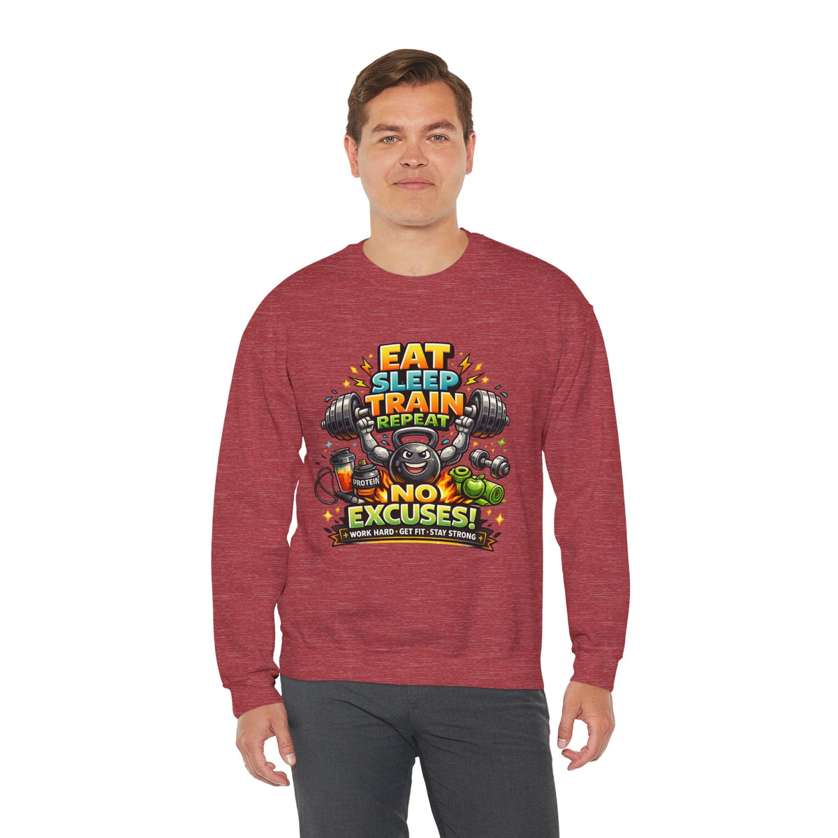 Personalized No Excuses Workout Sweatshirt – Custom Fitness Gift