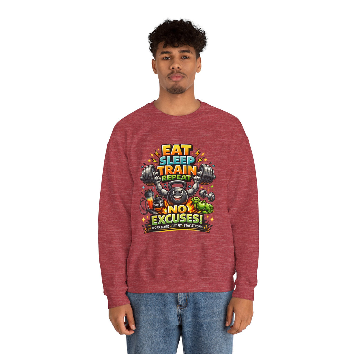 Personalized No Excuses Workout Sweatshirt – Custom Fitness Gift
