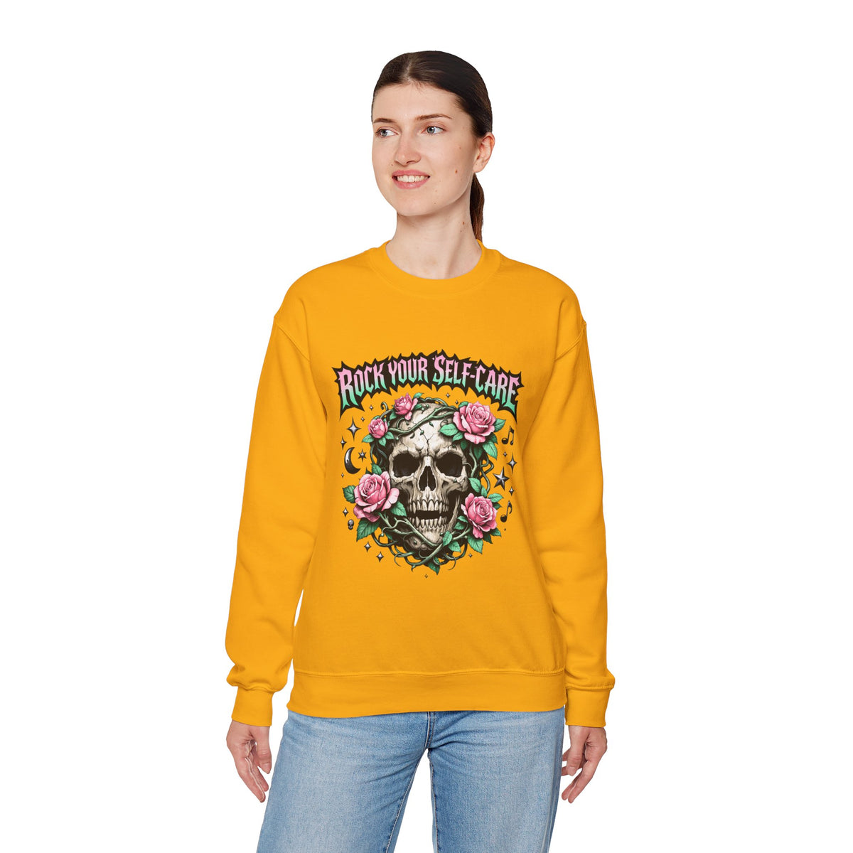 Personalized Skull & Roses Sweatshirt – Custom Self-Care Gift