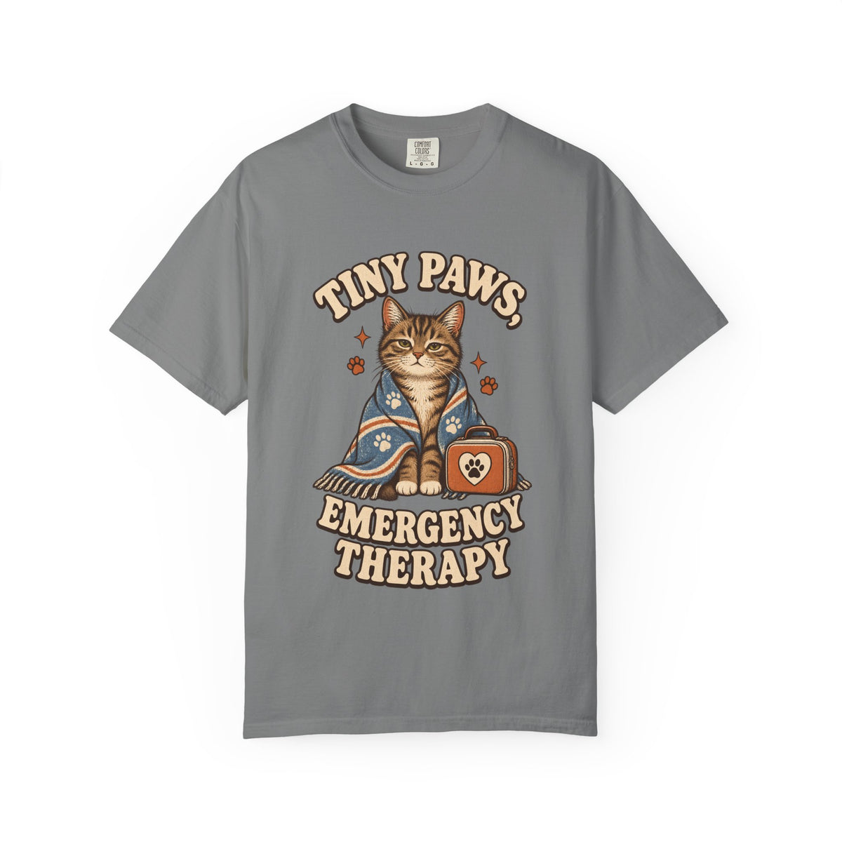Comfort Colors® Tiny Paws Emergency Therapy Shirt, Funny Cat Therapy T-Shirt, Retro Cat Lover Gift, Emotional Support Cat Tee, Mental Health Humor
