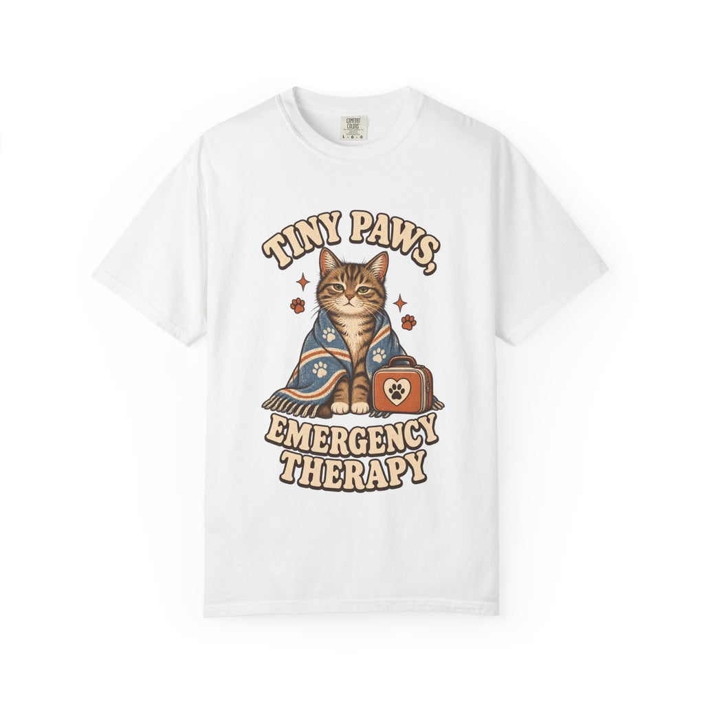 Comfort Colors® Tiny Paws Emergency Therapy Shirt, Funny Cat Therapy T-Shirt, Retro Cat Lover Gift, Emotional Support Cat Tee, Mental Health Humor