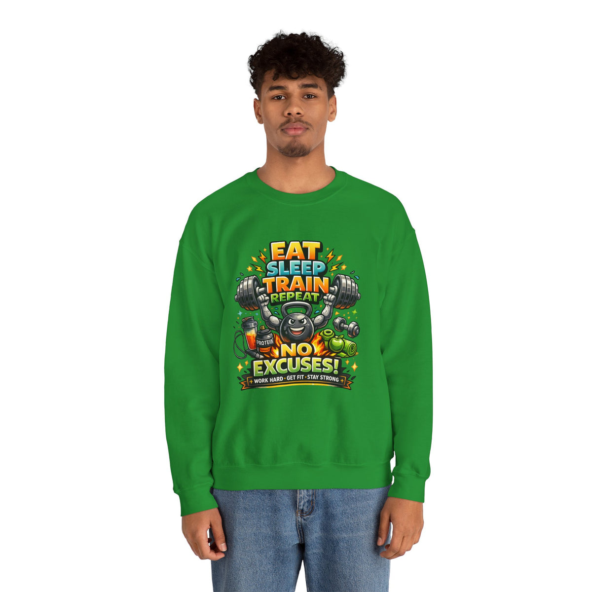 Personalized No Excuses Workout Sweatshirt – Custom Fitness Gift