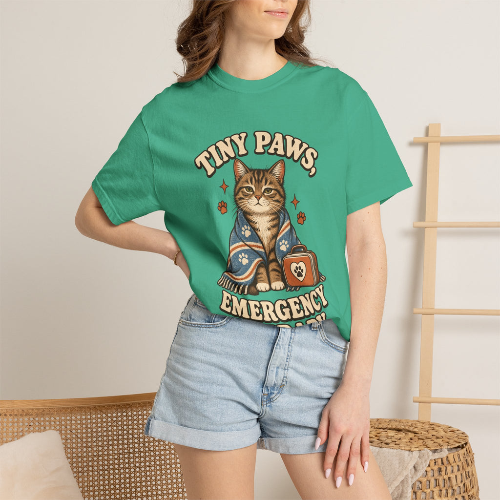 Comfort Colors® Tiny Paws Emergency Therapy Shirt, Funny Cat Therapy T-Shirt, Retro Cat Lover Gift, Emotional Support Cat Tee, Mental Health Humor