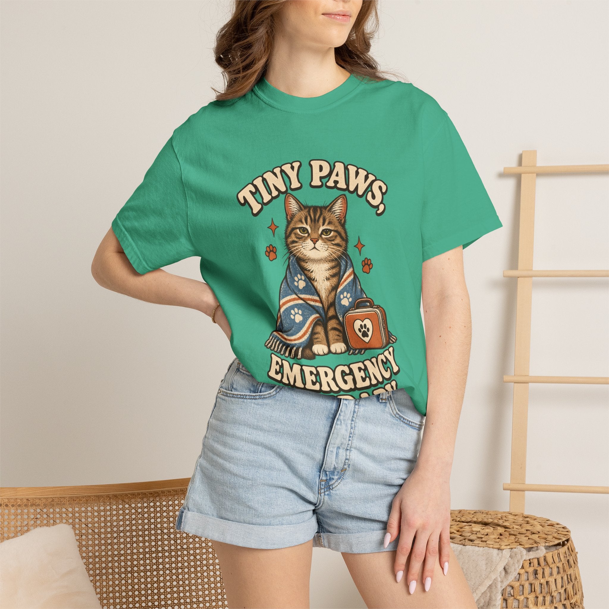 Comfort Colors® Tiny Paws Emergency Therapy Shirt, Funny Cat Therapy T-Shirt, Retro Cat Lover Gift, Emotional Support Cat Tee, Mental Health Humor