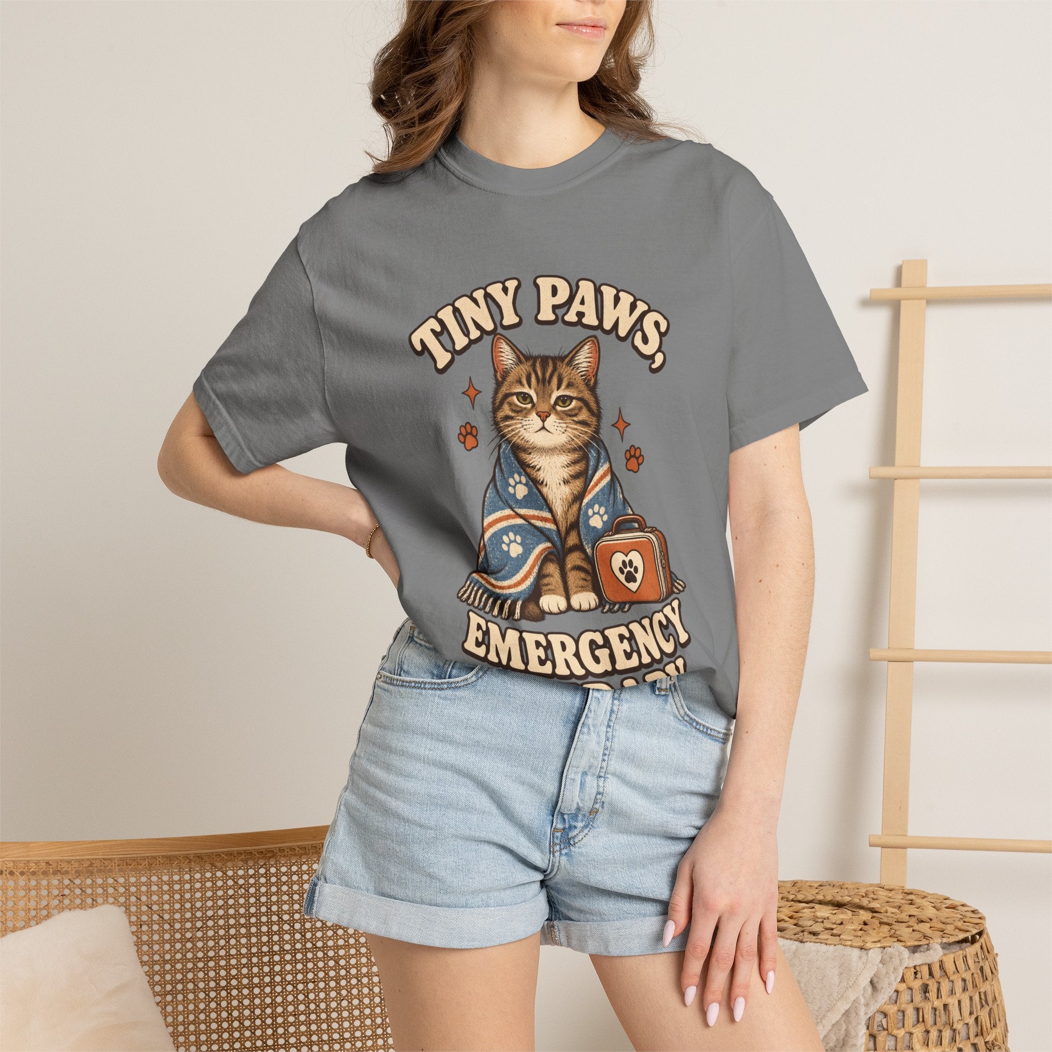 Comfort Colors® Tiny Paws Emergency Therapy Shirt, Funny Cat Therapy T-Shirt, Retro Cat Lover Gift, Emotional Support Cat Tee, Mental Health Humor