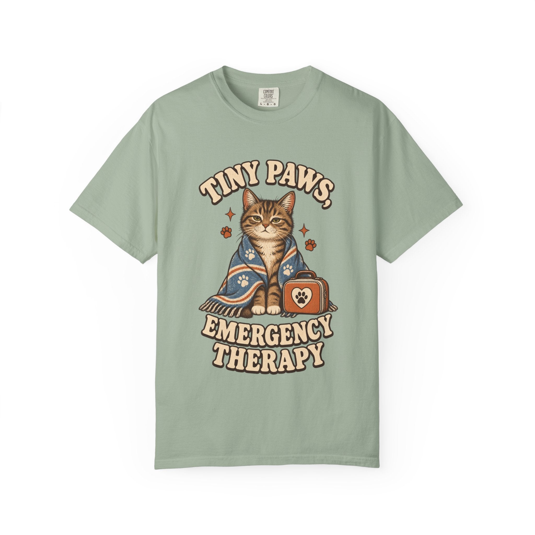 Comfort Colors® Tiny Paws Emergency Therapy Shirt, Funny Cat Therapy T-Shirt, Retro Cat Lover Gift, Emotional Support Cat Tee, Mental Health Humor