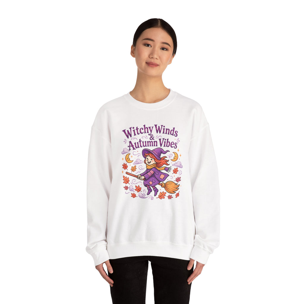 Witchy Winds Autumn Vibes Sweatshirt – Cute Fall Witch Halloween Crewneck
