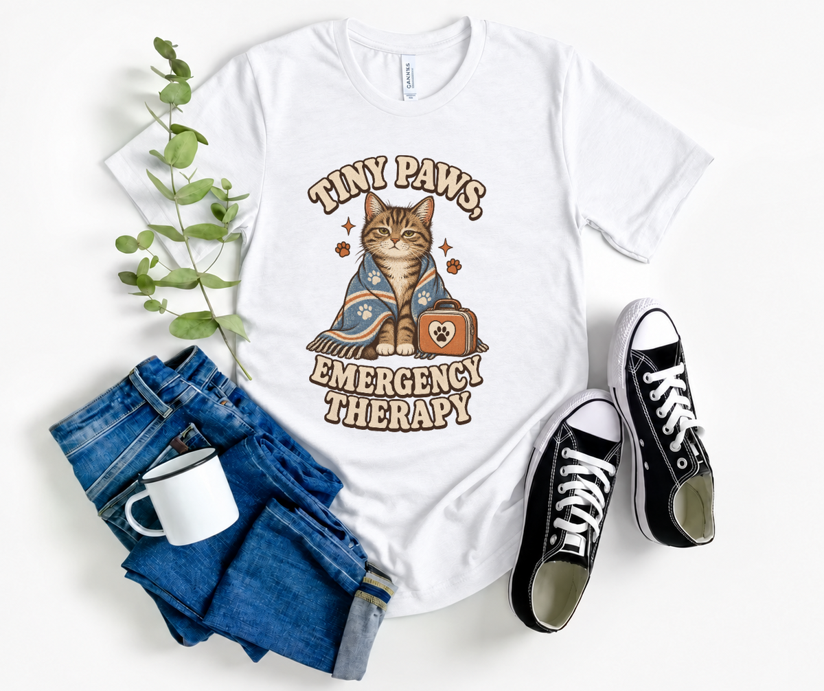 Comfort Colors® Tiny Paws Emergency Therapy Shirt, Funny Cat Therapy T-Shirt, Retro Cat Lover Gift, Emotional Support Cat Tee, Mental Health Humor