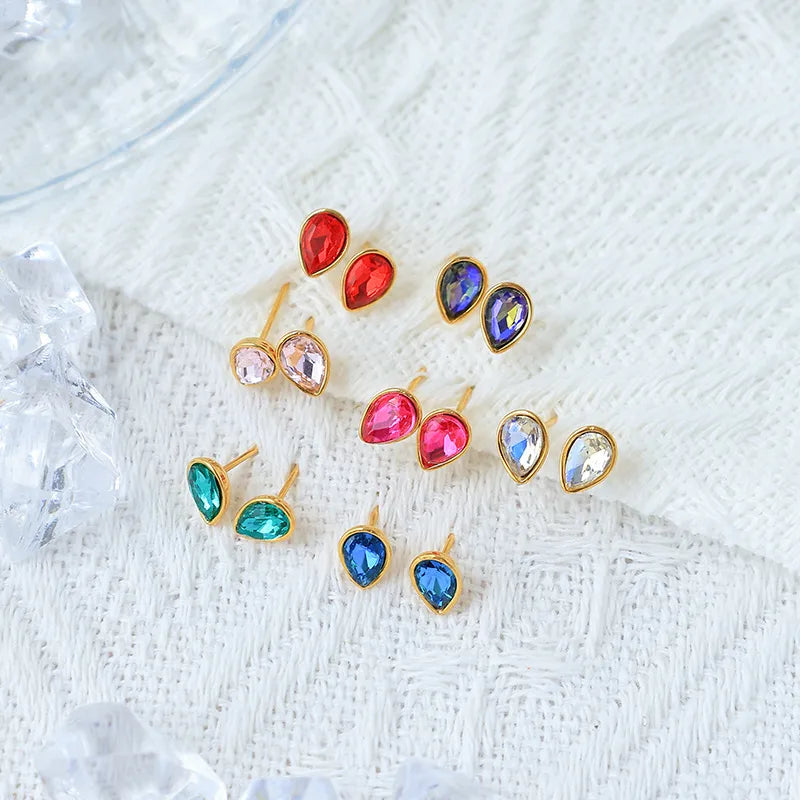 14K gold-plated zircon water drop stud earrings